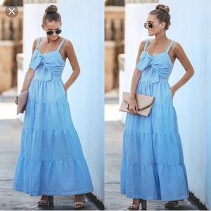 Blue & White Striped Tiered Maxi Dress | VICI